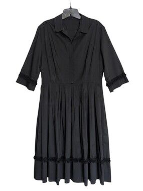 Vintage Robert Leonard 1950s/1960s Midi Shirt Dress Pleated Skirt Black Medium